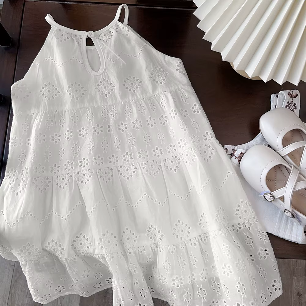 Bear Leader – robe d'été pour filles, Design découpé, à la mode, écharpe, blanche, vacances, longueu