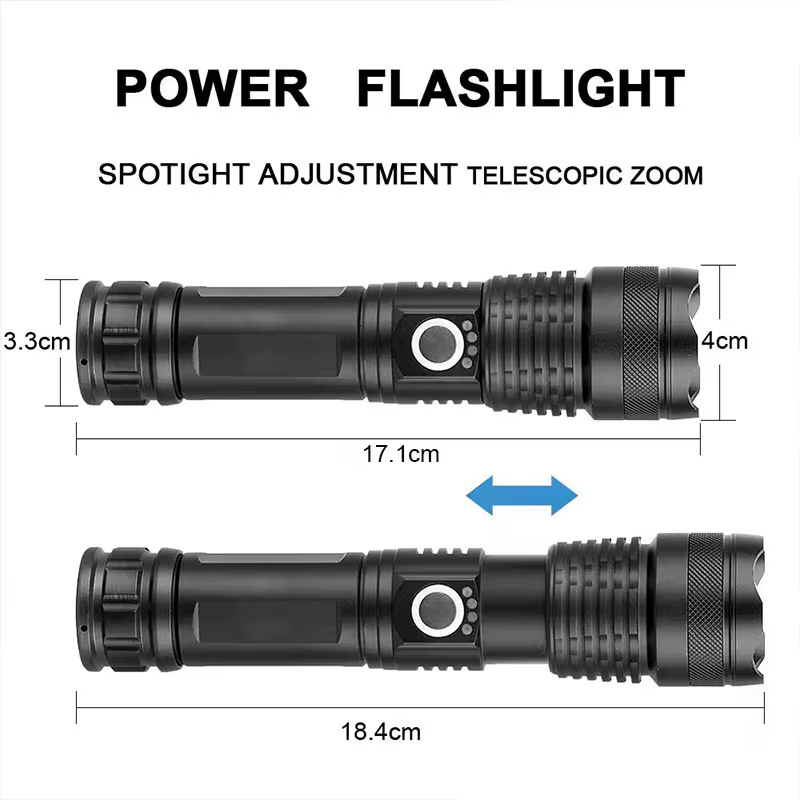 Lampe de poche tactique LED Rechargeable haute puissance, en alliage d'aluminium, Zoom télescopique,
