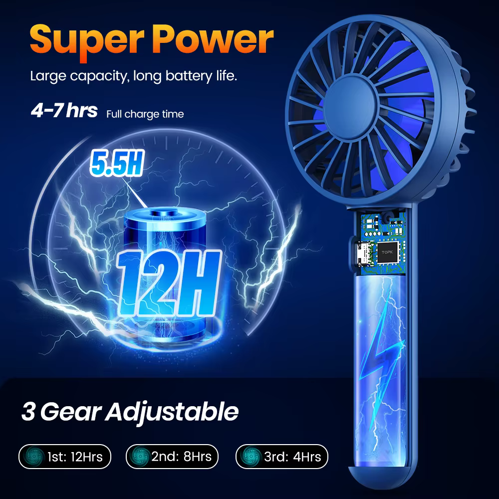 TOPK 1800mAh Mini ventilateur USB Portable Rechargeable [3-9 heures de travail] ventilateur à main p