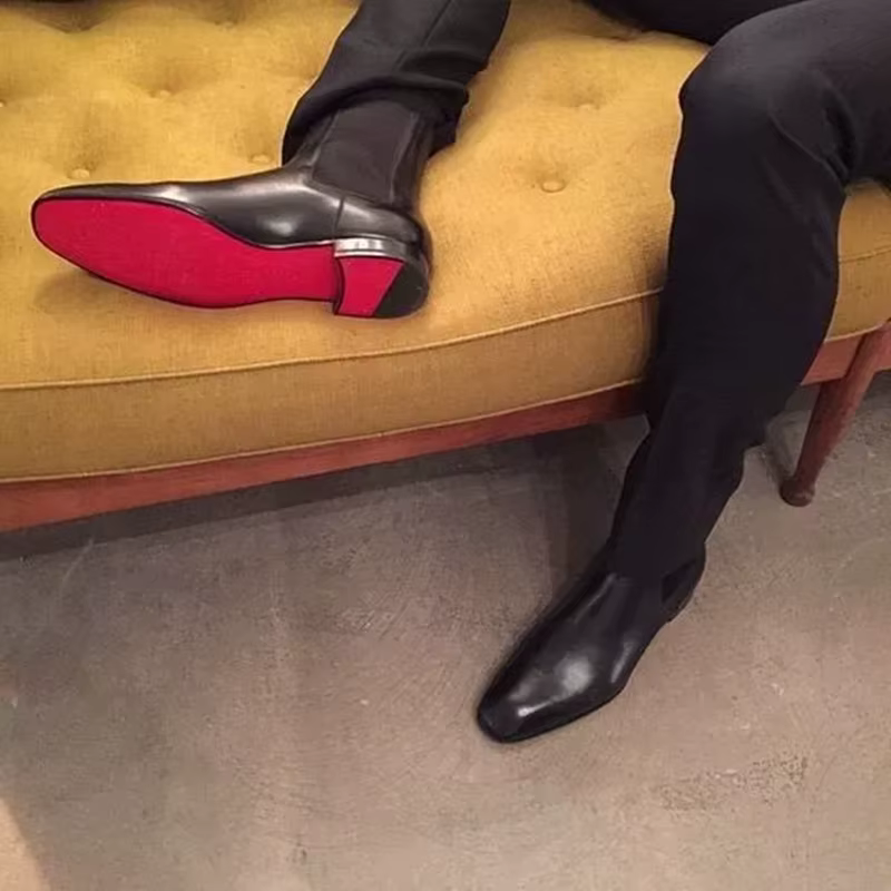 Bottines Chelsea à fond rouge pour hommes, bout rond, bottines d'affaires à enfiler, taille 38-46, b