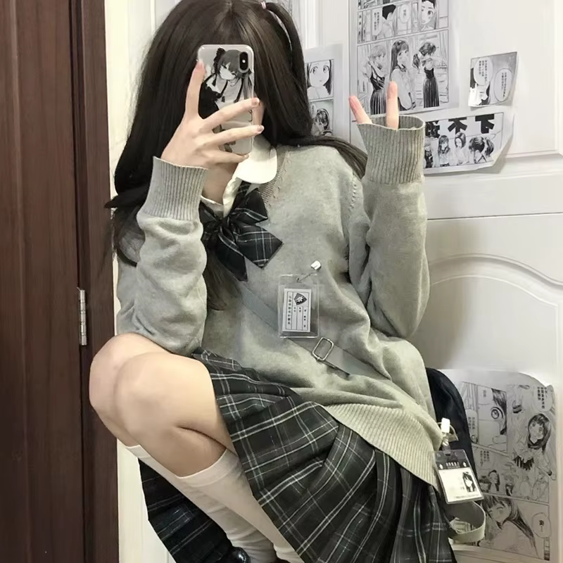 JK-Pull en tricot fin à col en V pour femmes, pull décontracté, pull tout macth, mode japonaise, sty