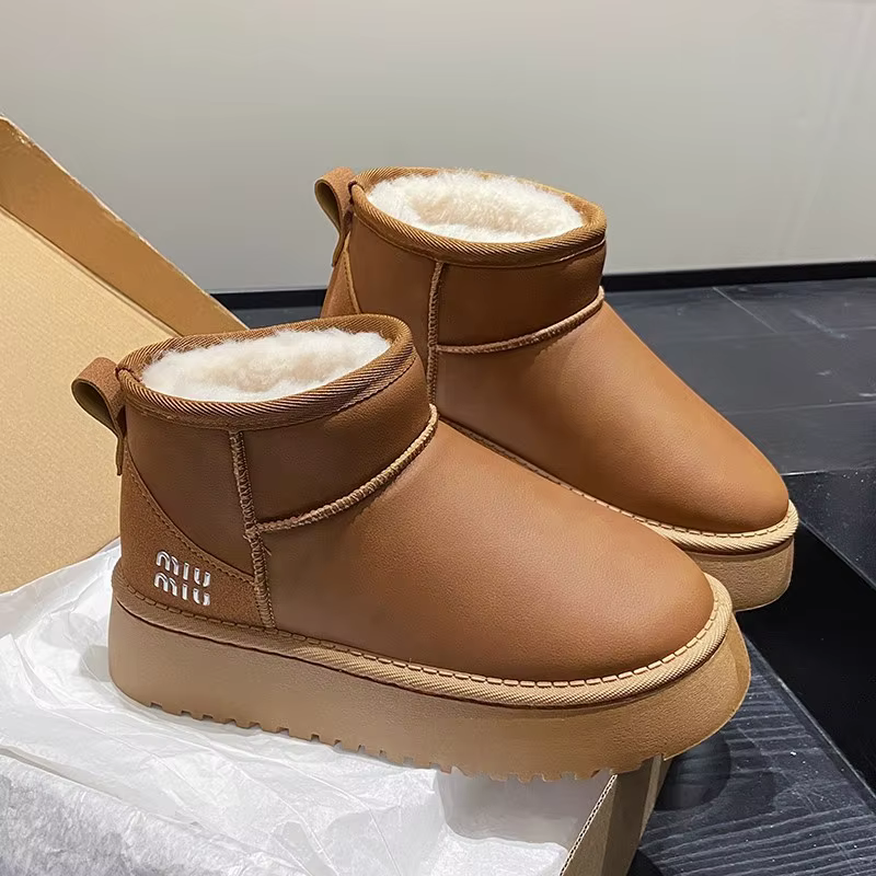 Bottes de neige à semelles épaisses pour femmes, chaussures d'hiver imperméables à Tube court en cot