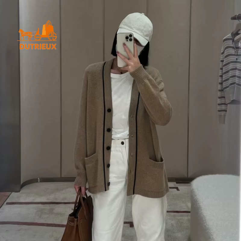 Cardigan en cachemire à col en v pour femme, manteau élégant et décontracté, Style minimaliste, 100%