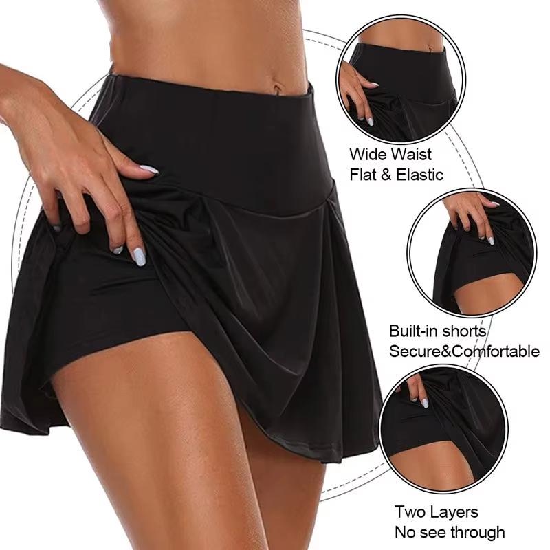 Jupes courtes d'été pour femmes, pour le tennis, la danse, le fitness, séchage rapide, couleur unie,
