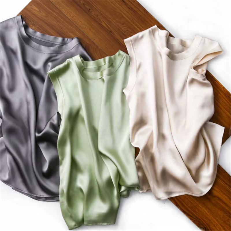 Été blusas élégantes chemise coréenne femmes mode Satin réservoir été bureau dame glace soie hauts
