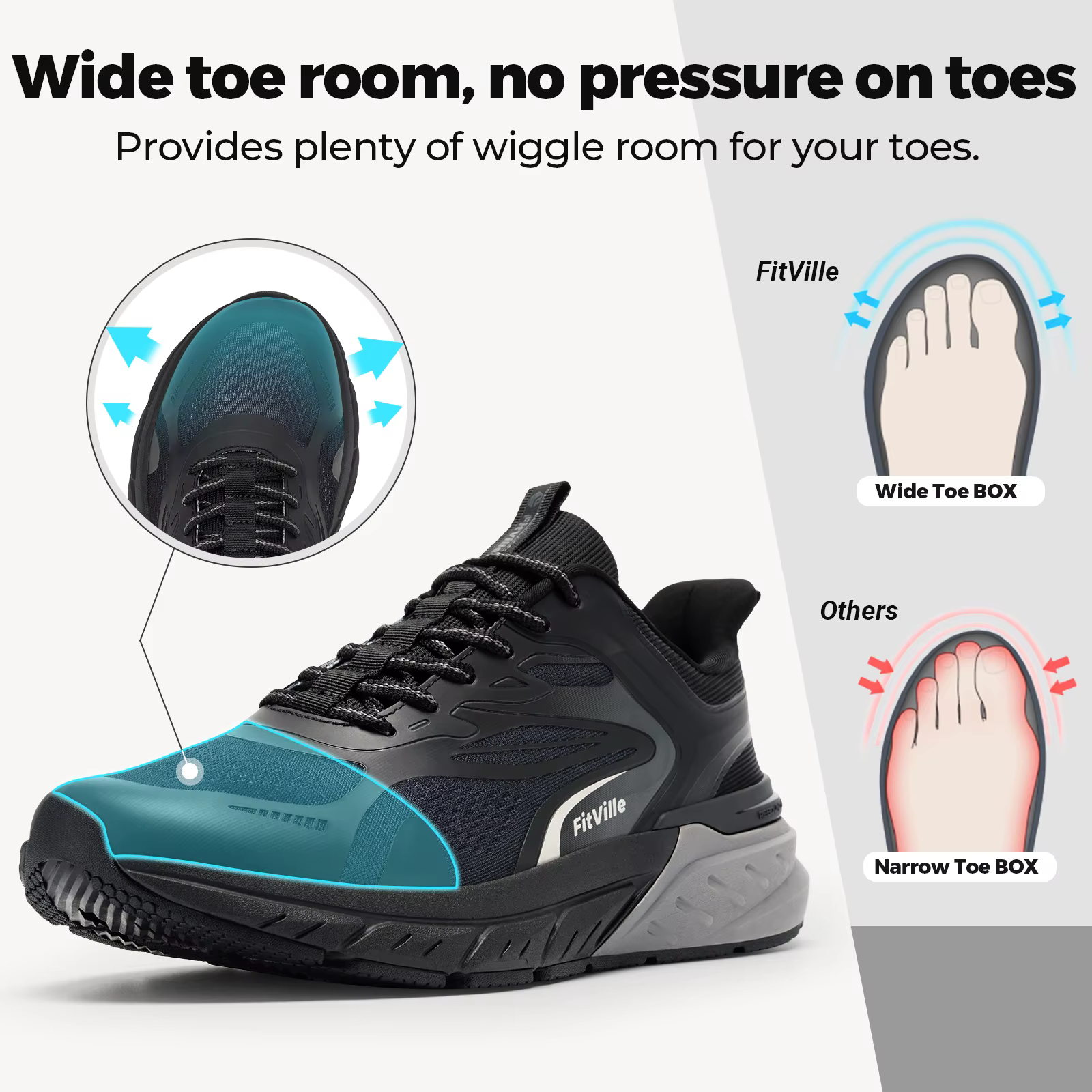 Chaussures de marche Fittington confortables et larges pour hommes, chaussures de sport antidérapant