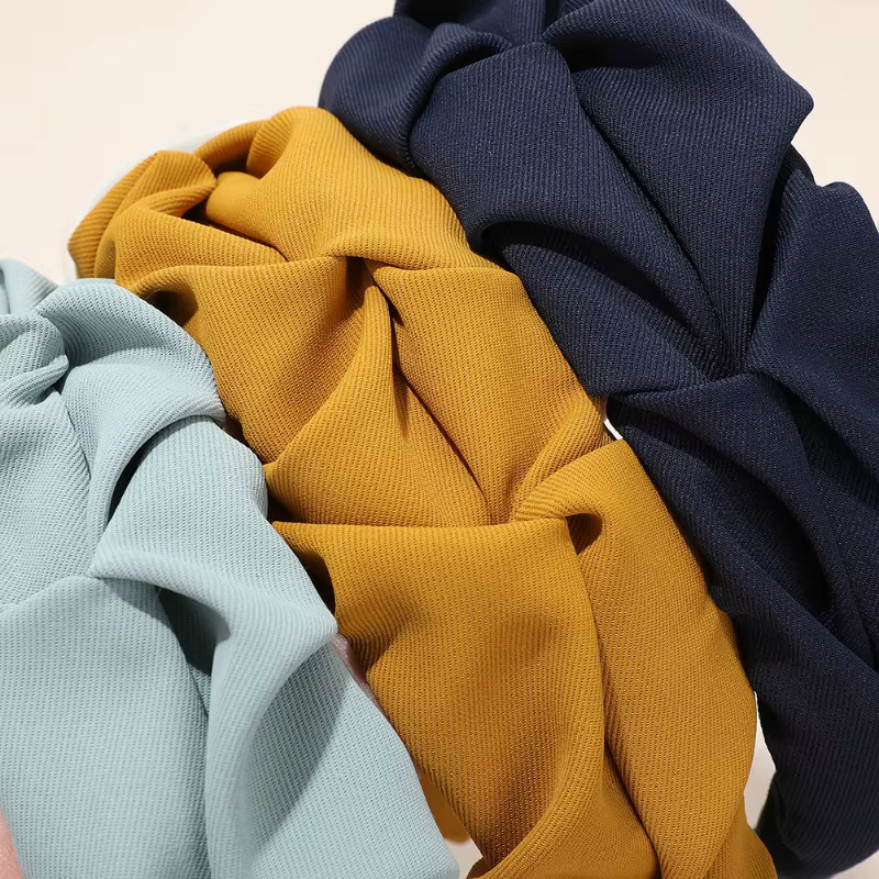 Accessoires pour cheveux coréens, couleur unie, coton froissé, cerceau de tête pour femmes, large lu
