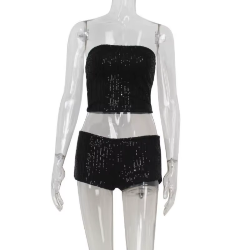 Ahagaga-Ensemble de survêtement 2 pièces pour femmes, sexy, club, paillettes, mode, solide, slim, en