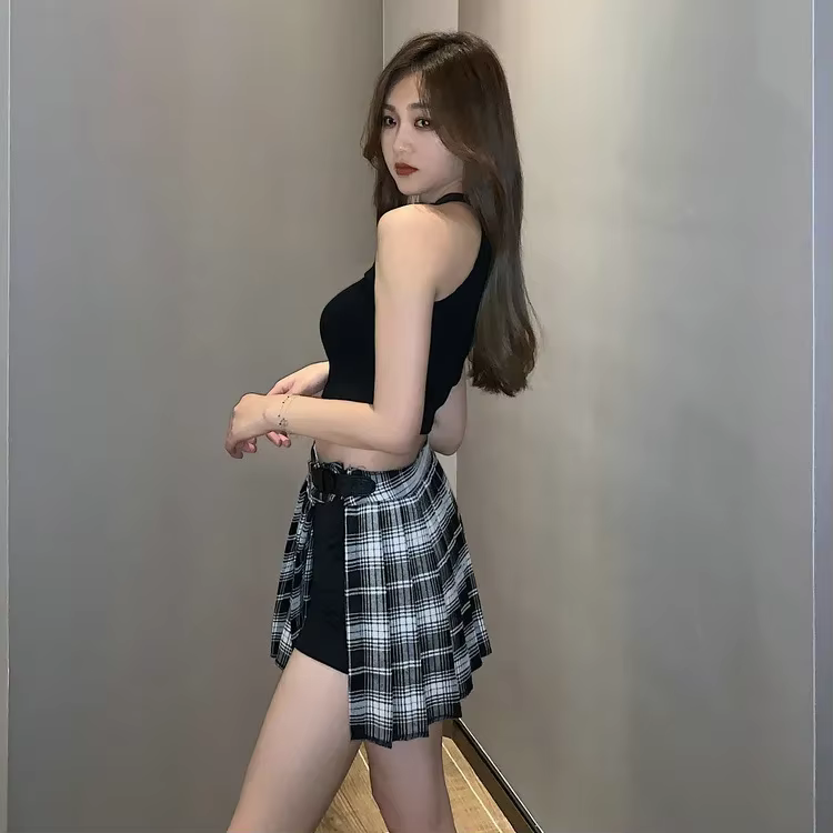 Jupes plissées rouges Streatwear plaid bouton latéral jupe femmes décontracté Mini jupe tout Match f