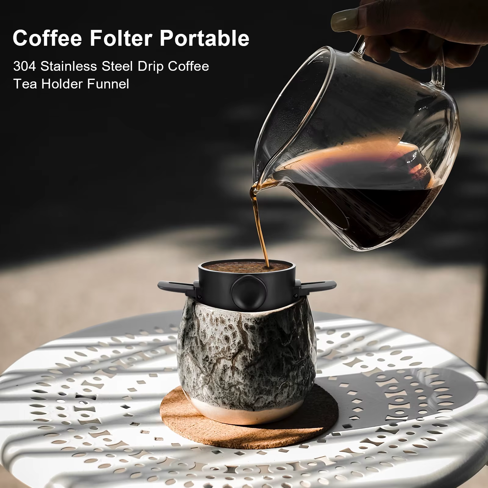 Cône de goutte à café pliable, infusé à la main, support en acier inoxydable, sans papier filtre, fi