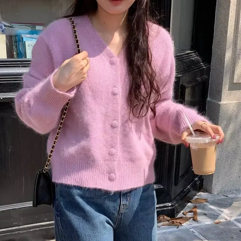 Ezgaga tricoté Cardigan femmes automne hiver mode ample solide col en V vêtements d'extérieur recadr