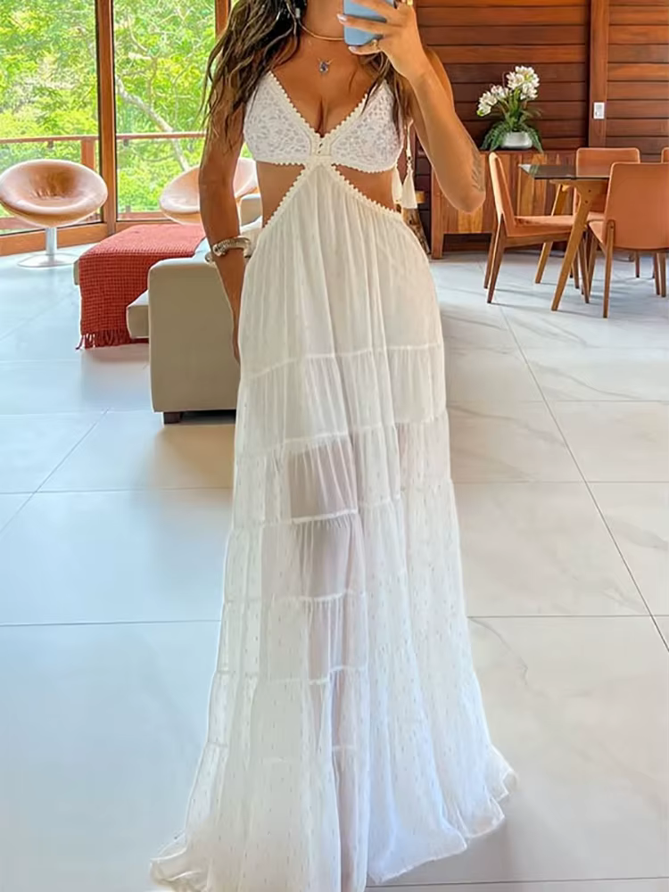 Robe de soirée sexy pour femme, coupe ajustée, ajourée, imprimé patchwork, sans manches, style princ