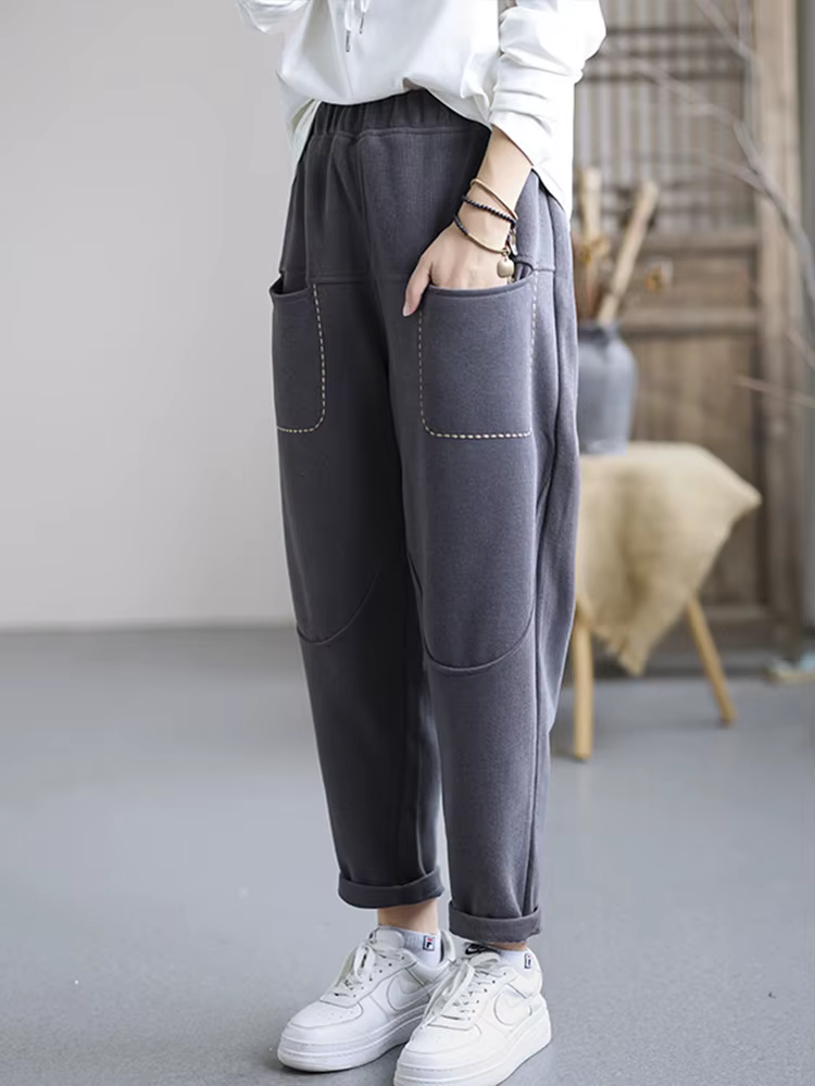 Amax luluE femmes rétro couleur unie droit sarouel femmes hiver mode coréenne Fitness 2024 taille ha