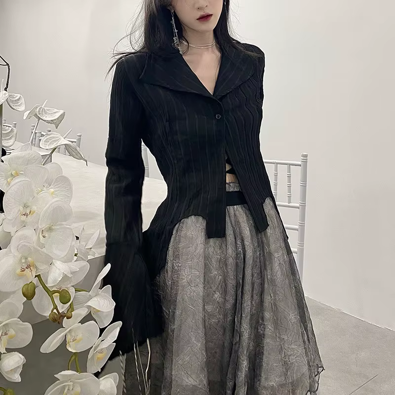 Karrcat – chemises gothiques noires, irrégulières, Style Yamamoto, Blouse à manches évasées, vêtemen