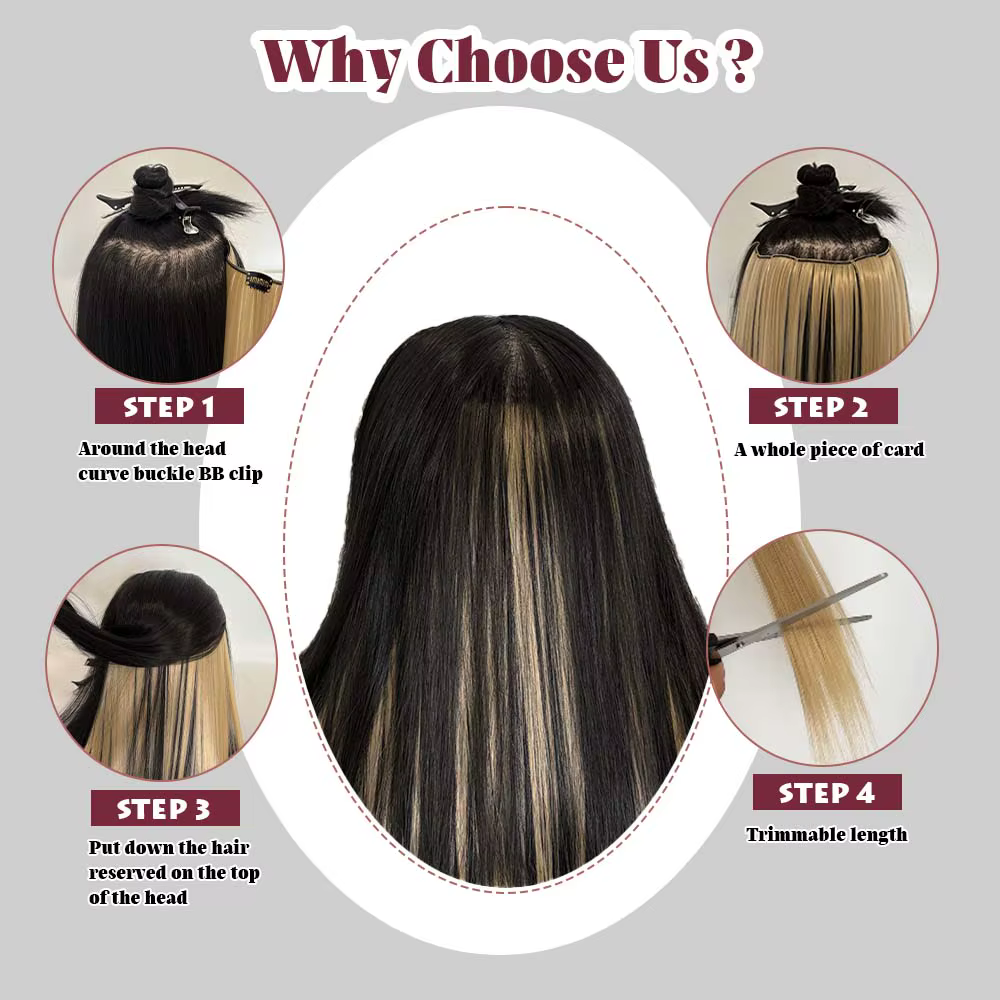 Extensions de cheveux synthétiques colorées longues et droites de 22 pouces, clips invisibles, résis