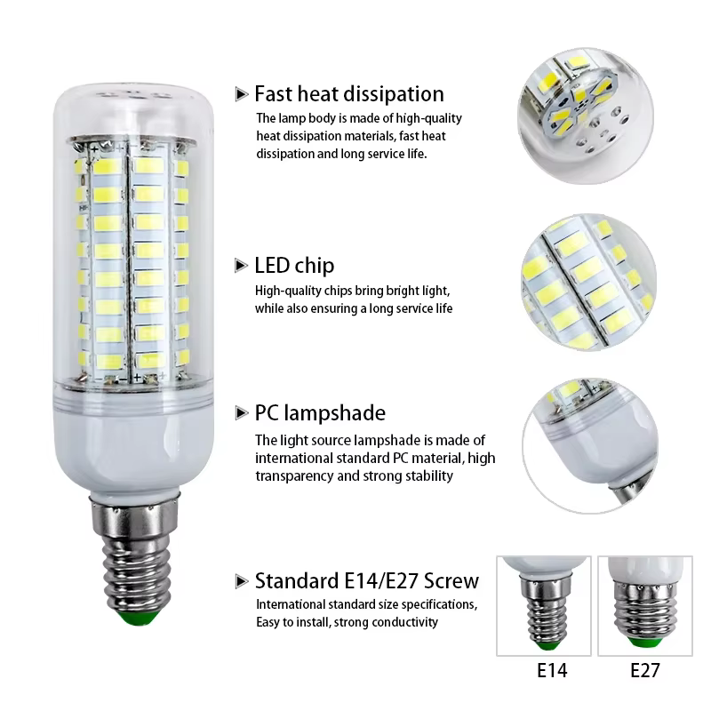 Lampe LED E27 E14 Lampada SMD 5730 220V ampoule de maïs 24 36 48 56 69 72 LED lustre bougie lumière 