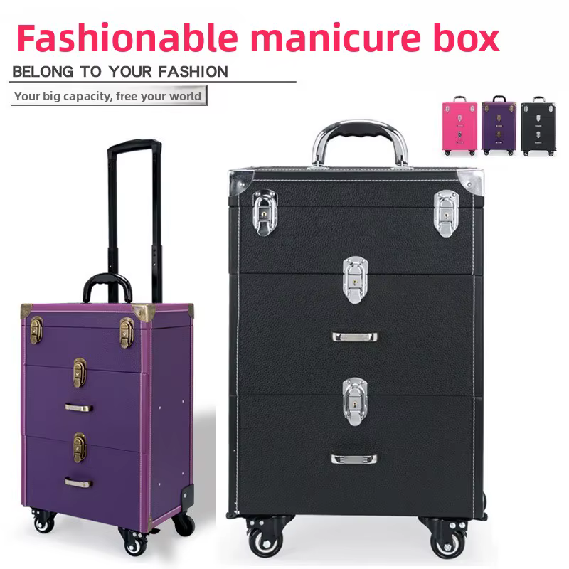 Trousse de tatouage professionnelle avec roulettes à frein pivotant, grande capacité, organiseur de 