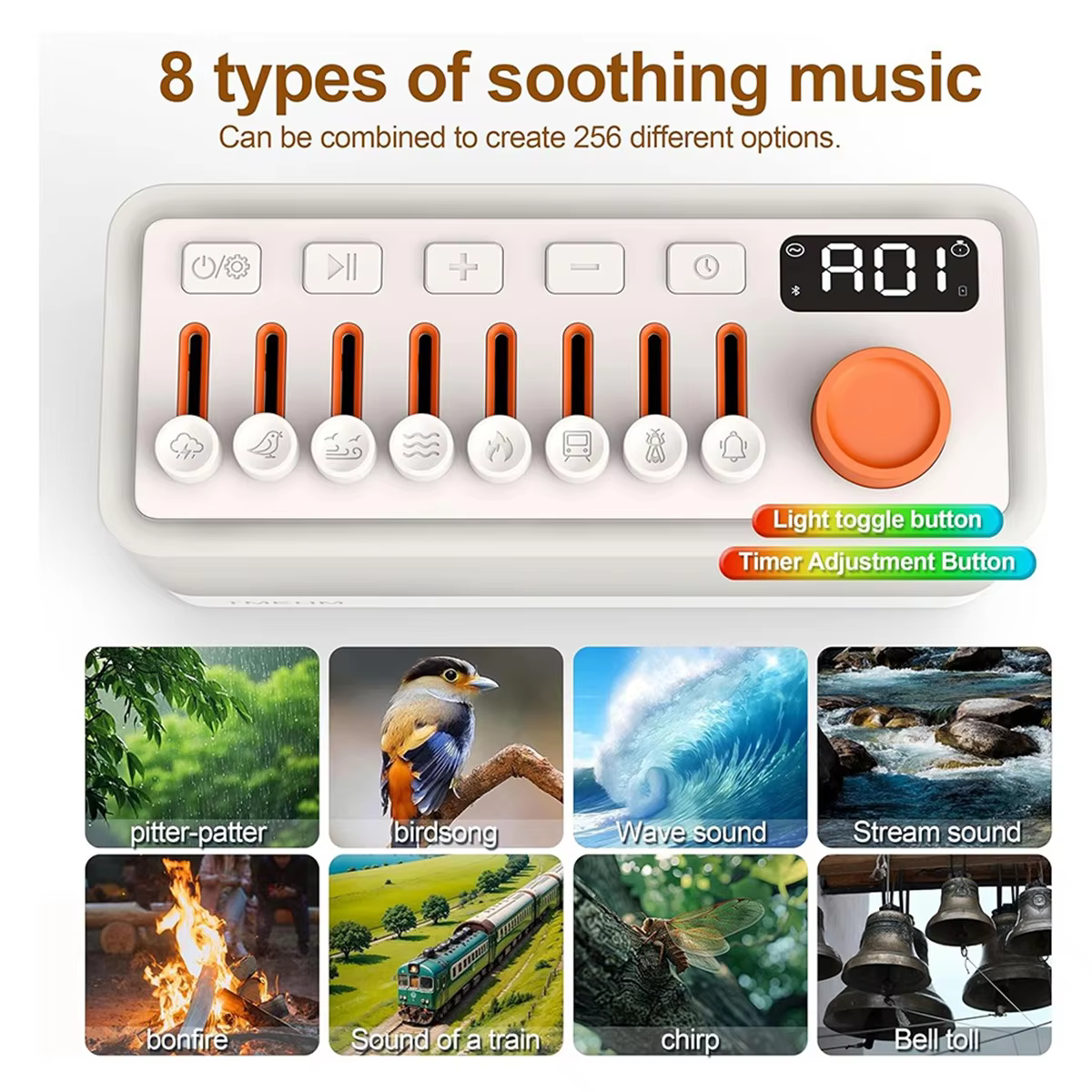 Machine sonore de sommeil à bruit blanc HIHI avec 8, haut-parleur Bluetooth portable, veilleuses 12