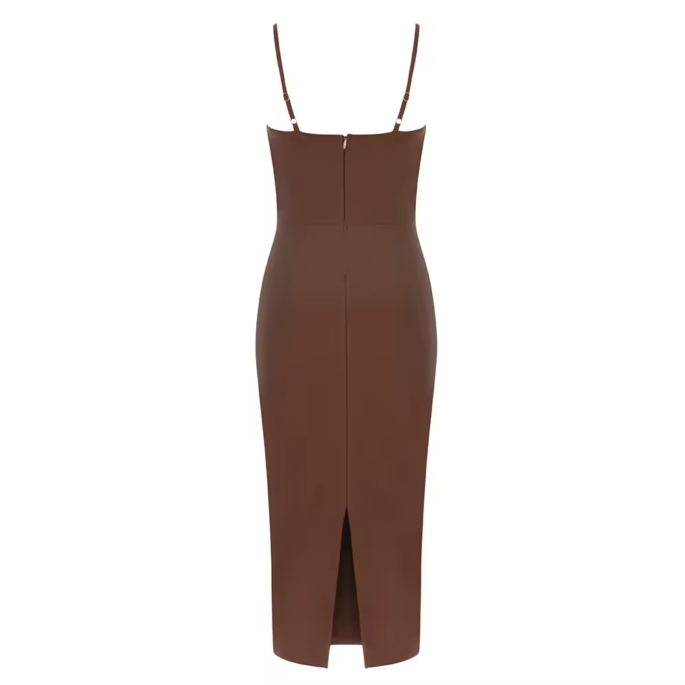 Robe longue marron foncé avec sangle pour femme, robe à bandes, mode sexy, célébrité d'été, robe de