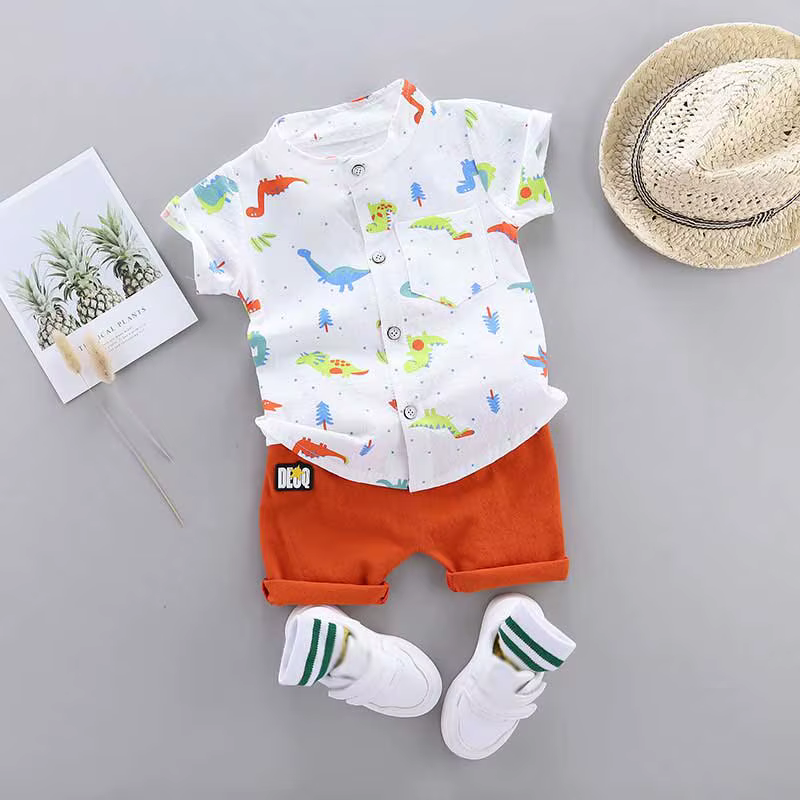 Ensemble 2 pièces pour nourrissons et tout-petits, chemise à col montant et manches courtes, imprimé