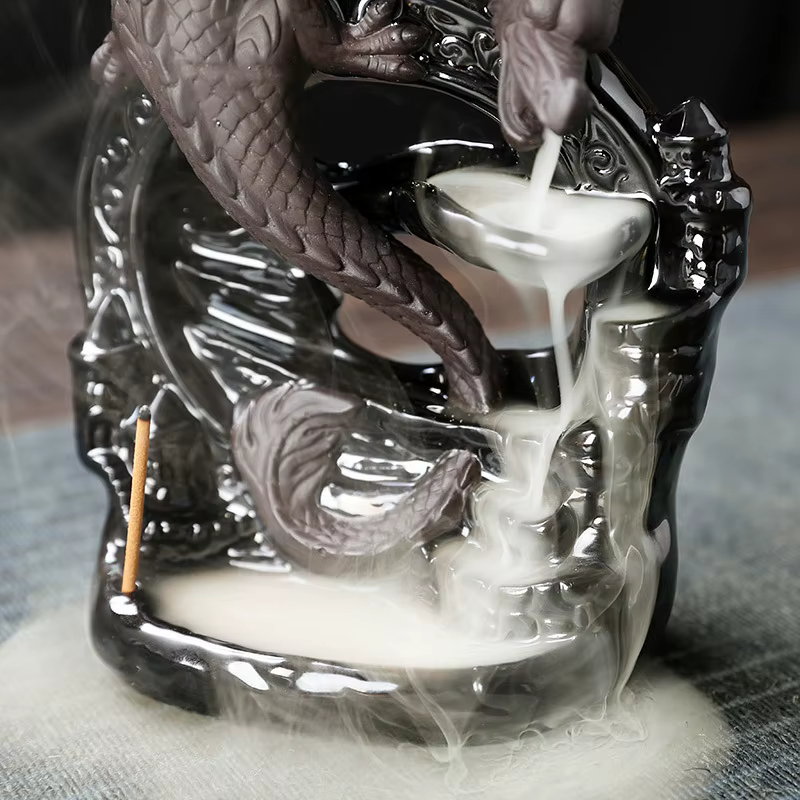 Brûleur d'encens à reflux Dragon Vintage en céramique, décoration de maison, décor de table, cadeau 