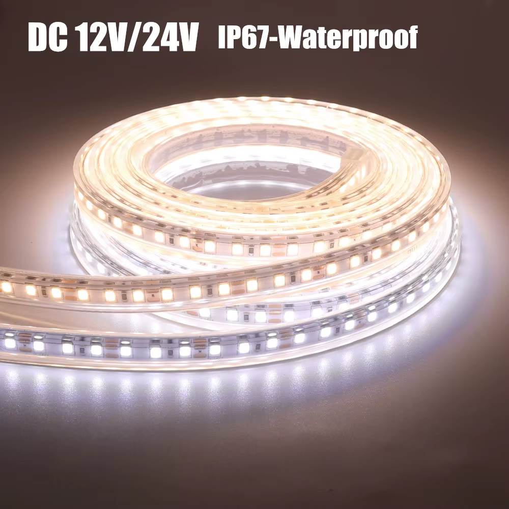 Bande LED étanche 12V 24V DC IP67 blanc naturel 4000K/blanc chaud 120LED s/m 2835 bande Flexible lam