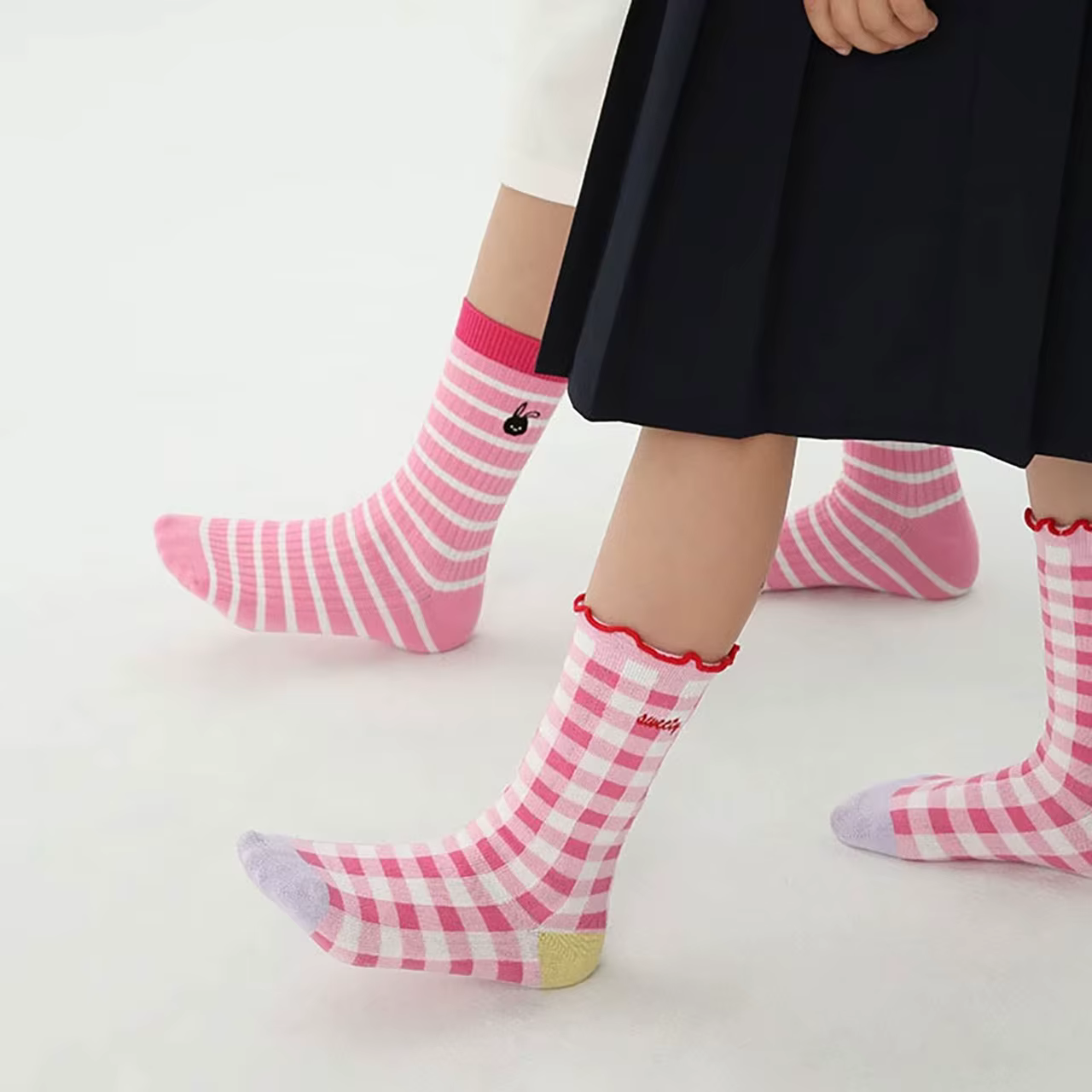 4 paires de chaussettes roses pour filles, chaussettes mi-tube en coton pour enfants, chaussettes co