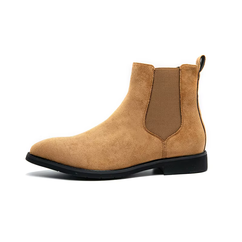 Bottines Chelsea en daim et cuir pour hommes, chaussures à bout pointu, tendance, noir, marron, Beig