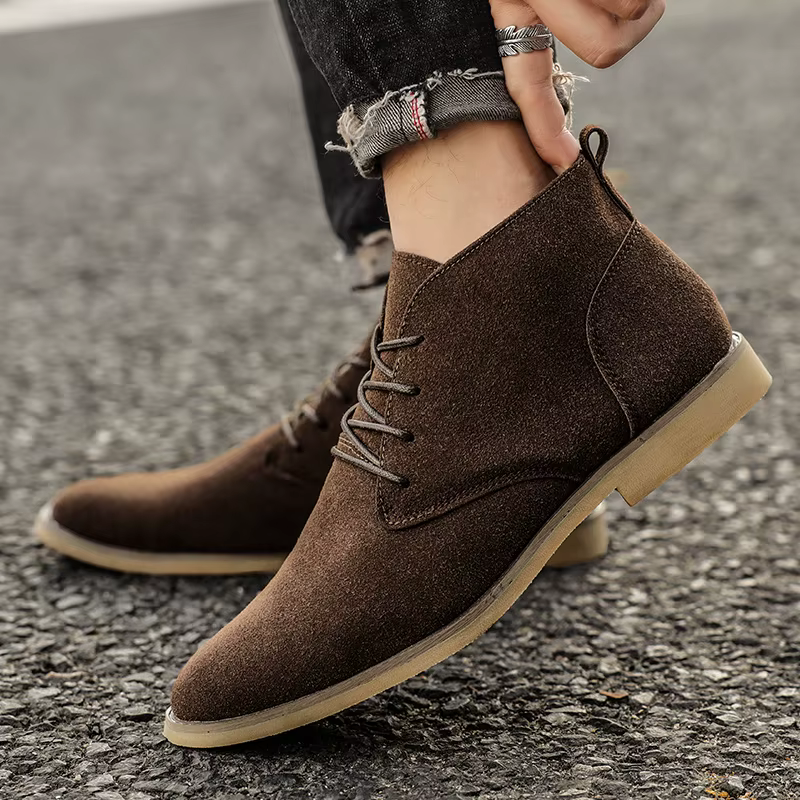 Tendance kaki bottines hommes bout pointu hommes Chelsea bottes haut en daim cuir chaussures pour ho