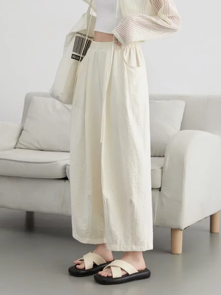 CHIC VEN femmes blanc pantalon solide décontracté taille élastique taille haute plissé jambe large f