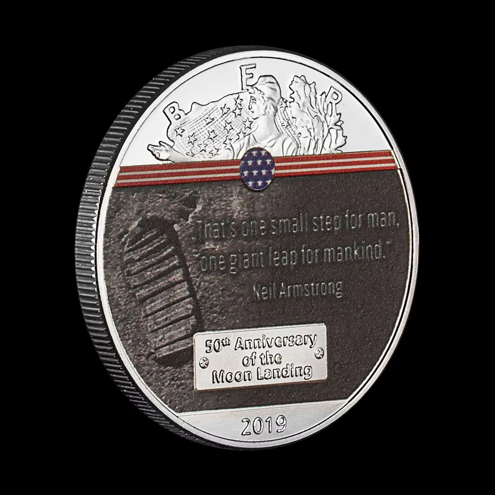 Pièce commémorative américaine 50e anniversaire de la lune, cadeau de collection coloré, pièce plaqu