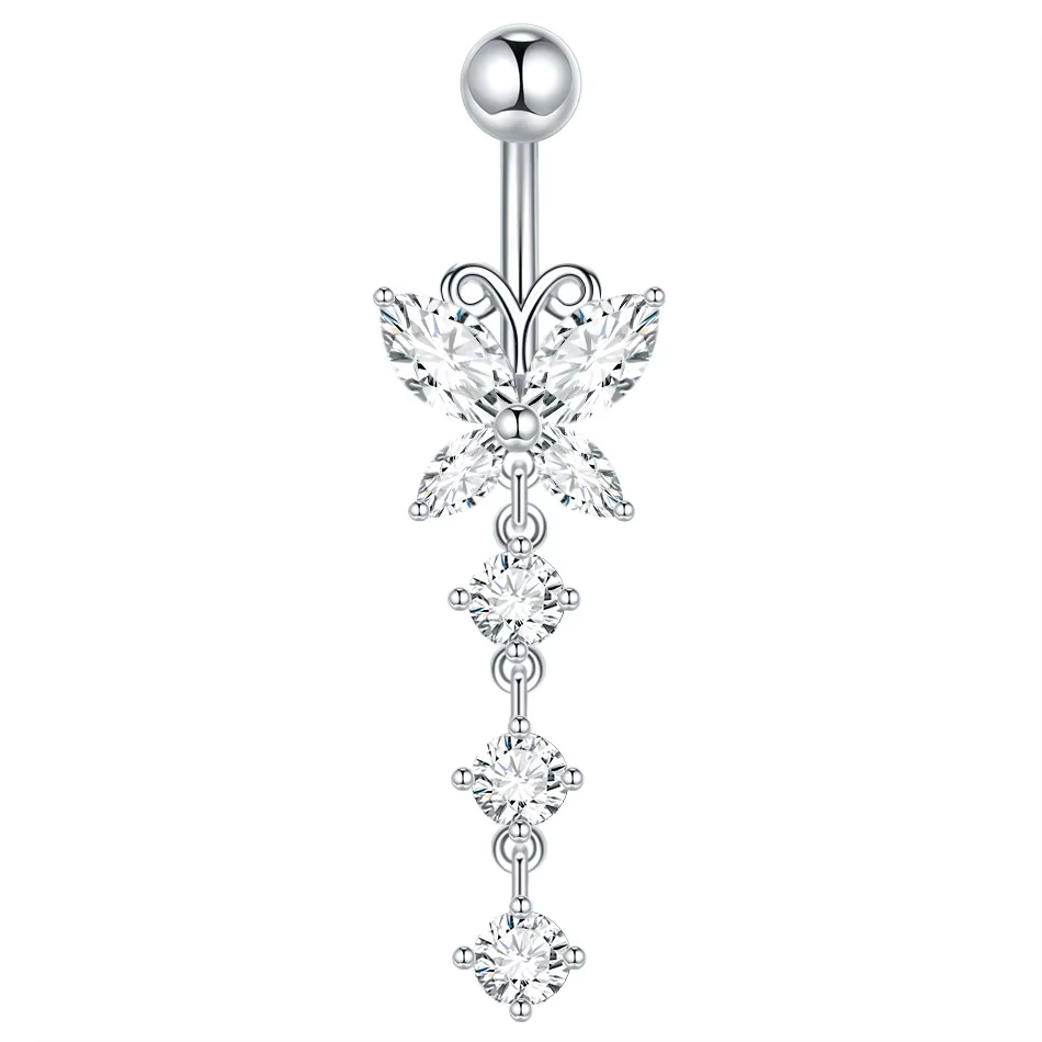  1pc nombril Piercing pour femmes Zircon lune papillon nombril anneau Cartilage nombril boucle d'