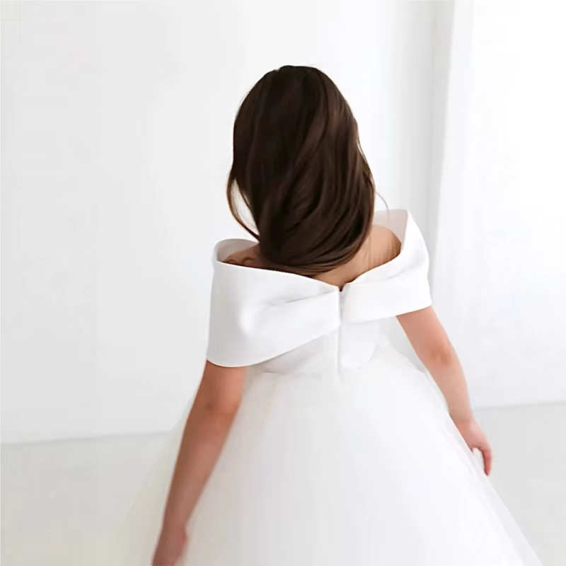 Robe Tutu Princesse à Nœud pour Bébé Fille, Épaules Dénudées, Élégante en Tulle, pour Mariage, Anniv