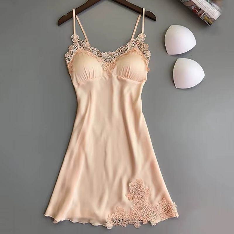 Pyjama Sexy en soie pour femmes, chemise de nuit à bretelles, en soie glacée, col licou fin, Service