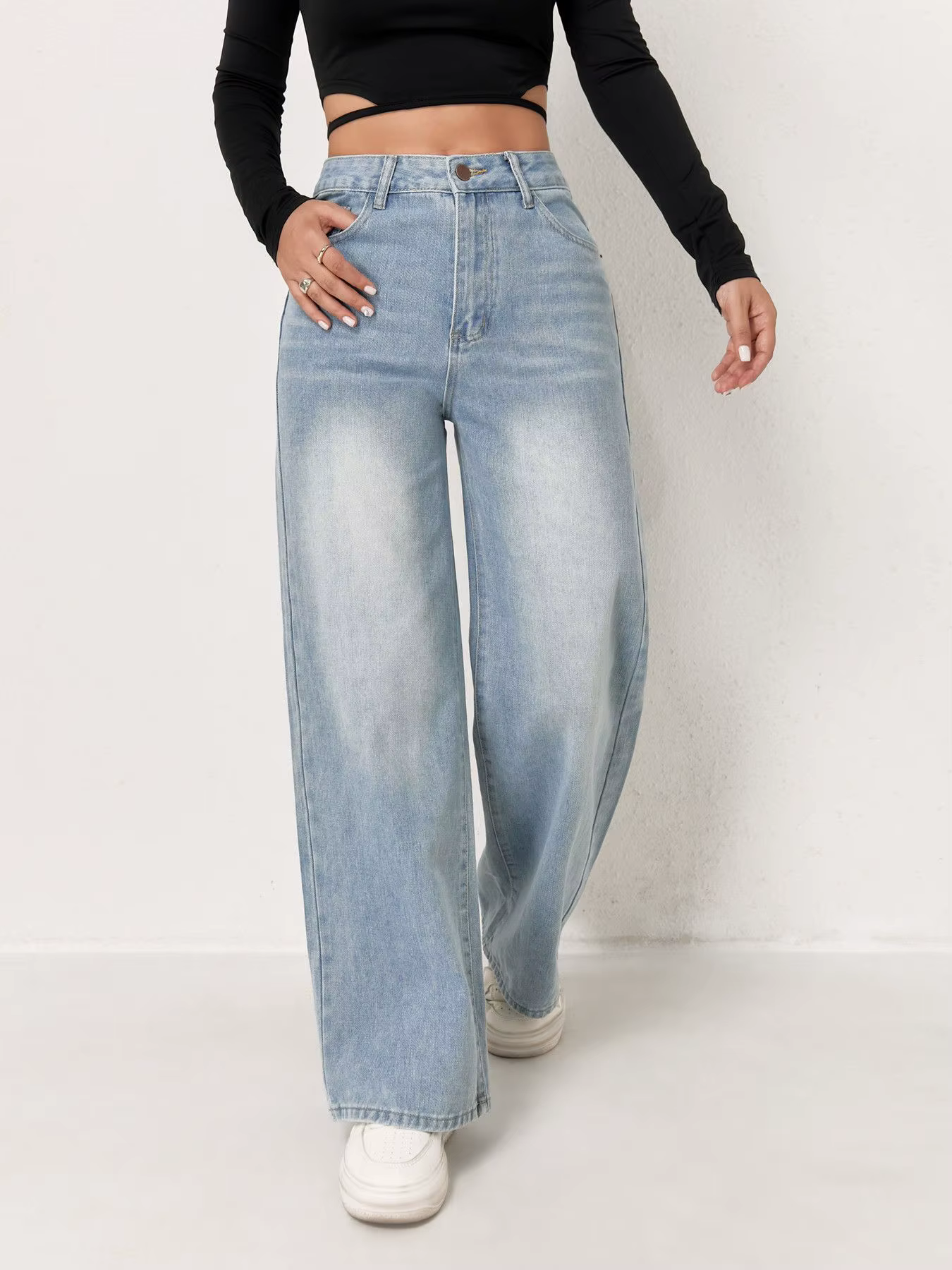Jean pour femme Y2k, vêtements bleu clair, jambes larges, pantalon en Denim, ample, mode Simple, ext