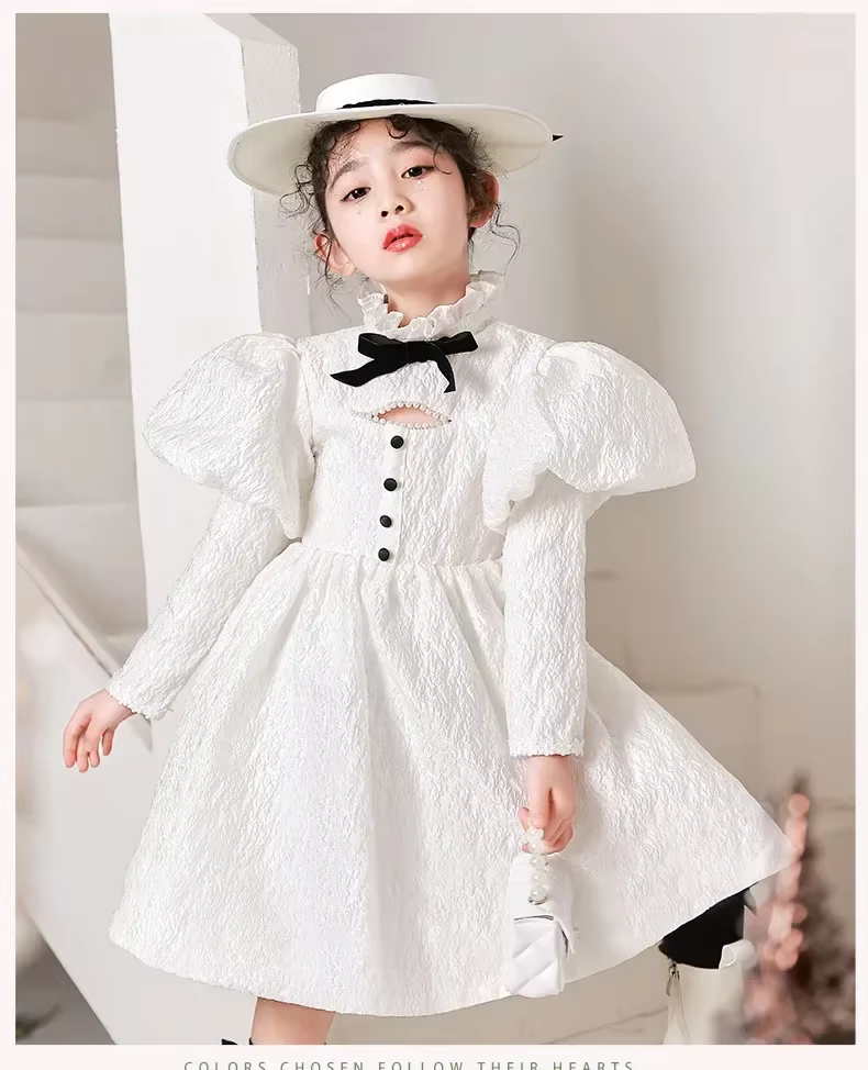 Nouvelle Robe de Princesse Blanche pour Filles 2026, Tenue de Soirée Élégante Rétro pour Piano, Robe