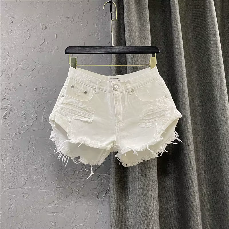 Short en jean sexy taille basse 2026 Nouvelle collection été – Jean déchiré à jambe large pour femme