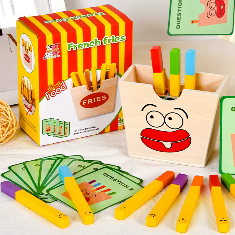 Jouet Montessori pour enfants, Sandwich à Hamburger en bois, frites, tri, jouets empilables, apprent