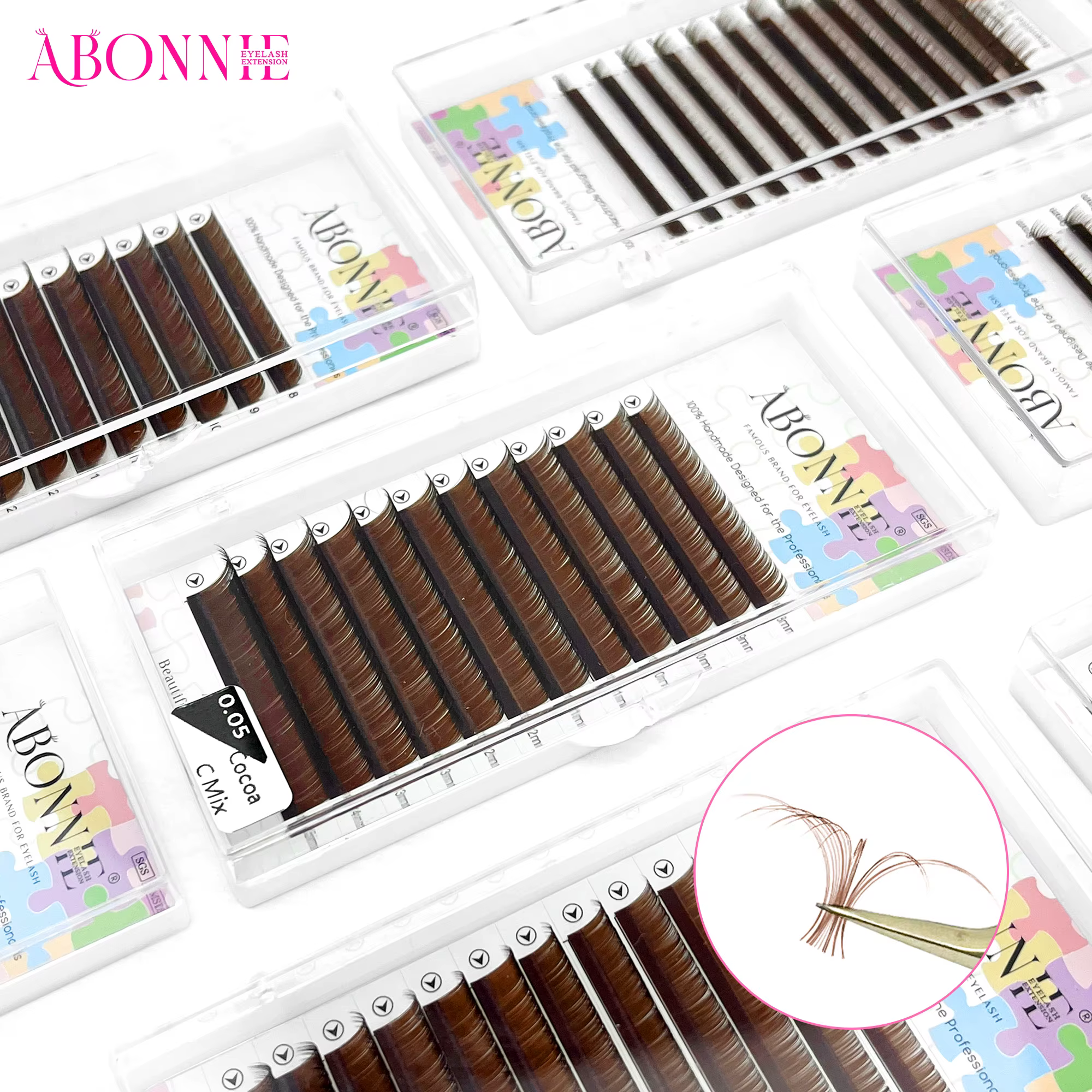 Abonnie L M Curl Brown Cils individuels classiques Volume russe Cils