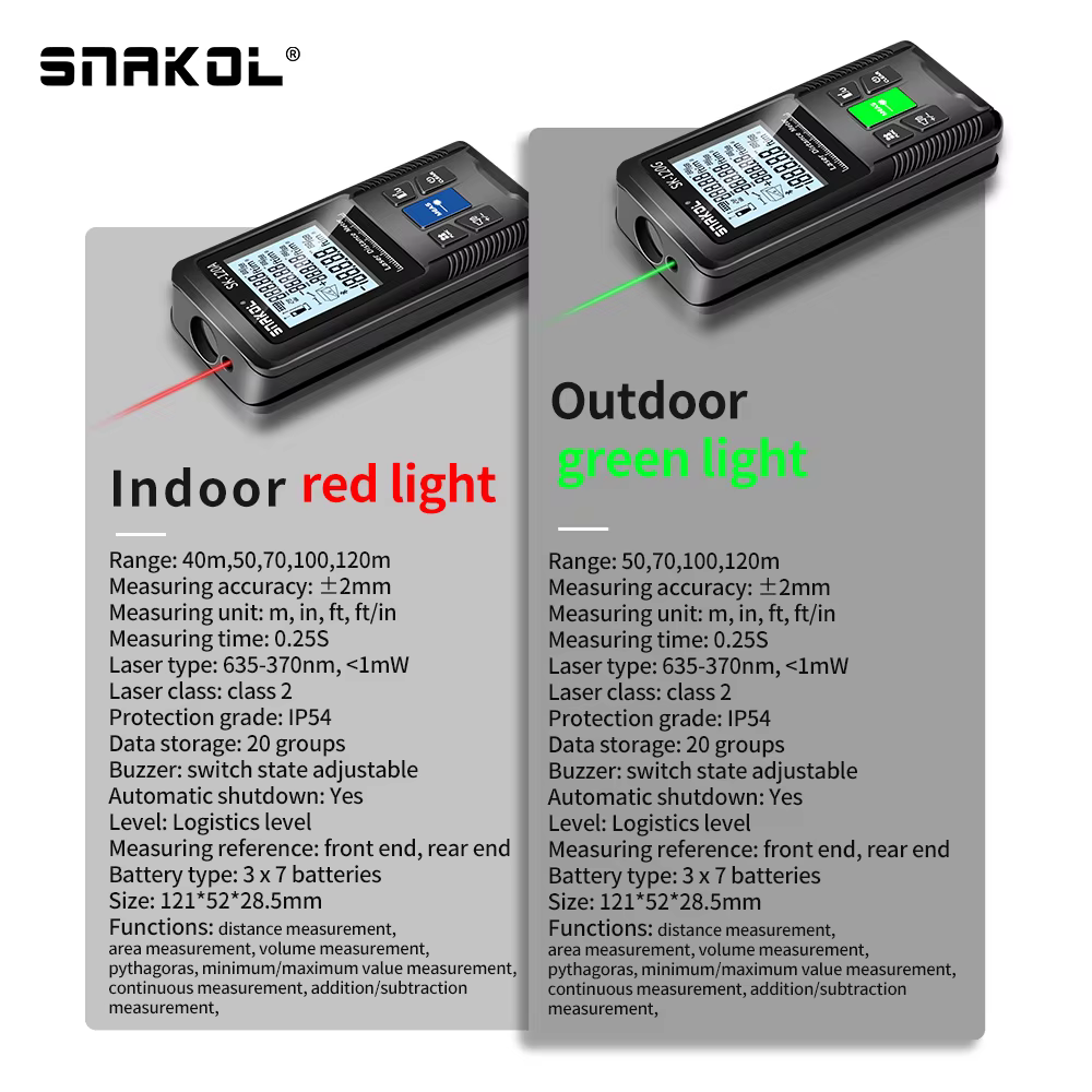 Snakol ruban à mesurer Laser 120M télémètre Laser vert haute précision Roulette fonctions de mesure 