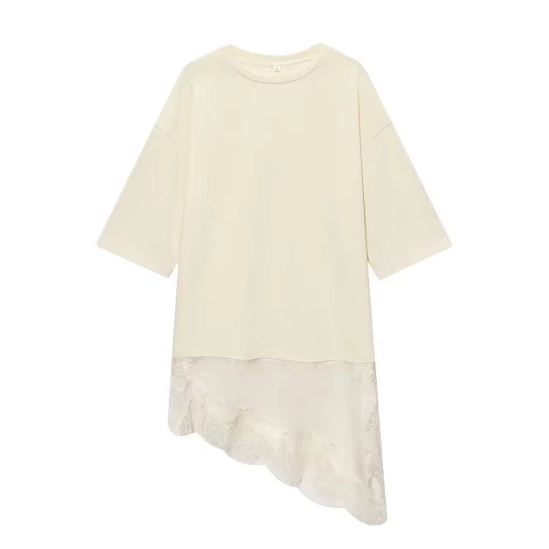 MUJER Polo dentelle femmes T-shirt asymétrique débardeurs pour femme à manches courtes drôle femme T