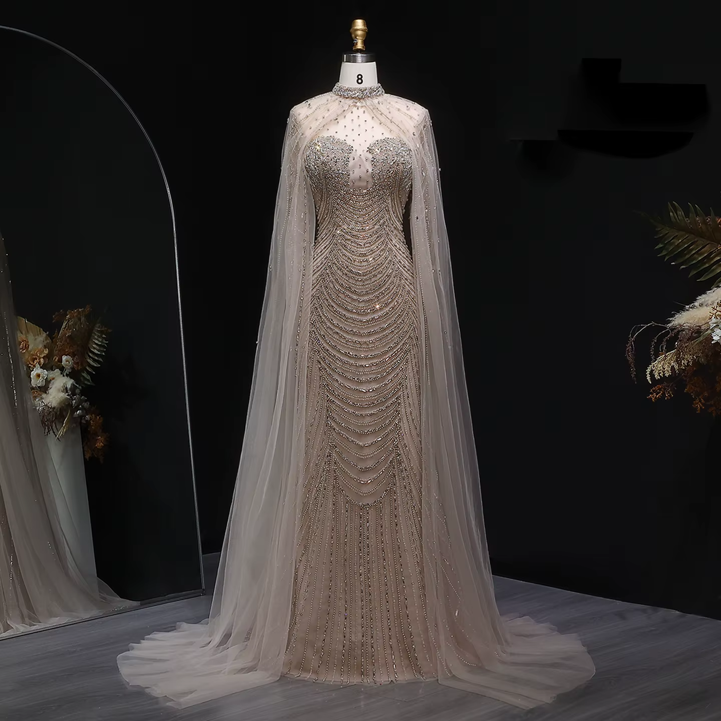 Sharon Said luxe Champagne sirène robe de soirée avec Cape élégant arabe fête robes de bal pour les