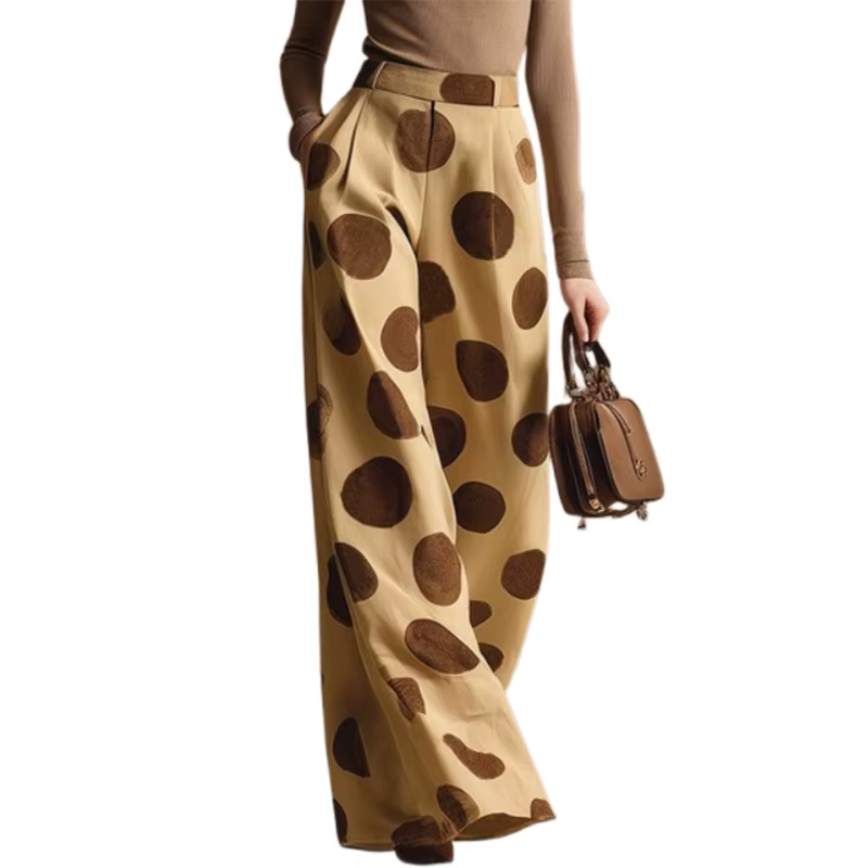 Pantalon large vintage à pois Yeezzi pour femme, nouvelle collection 2026, taille haute, plissé, ave