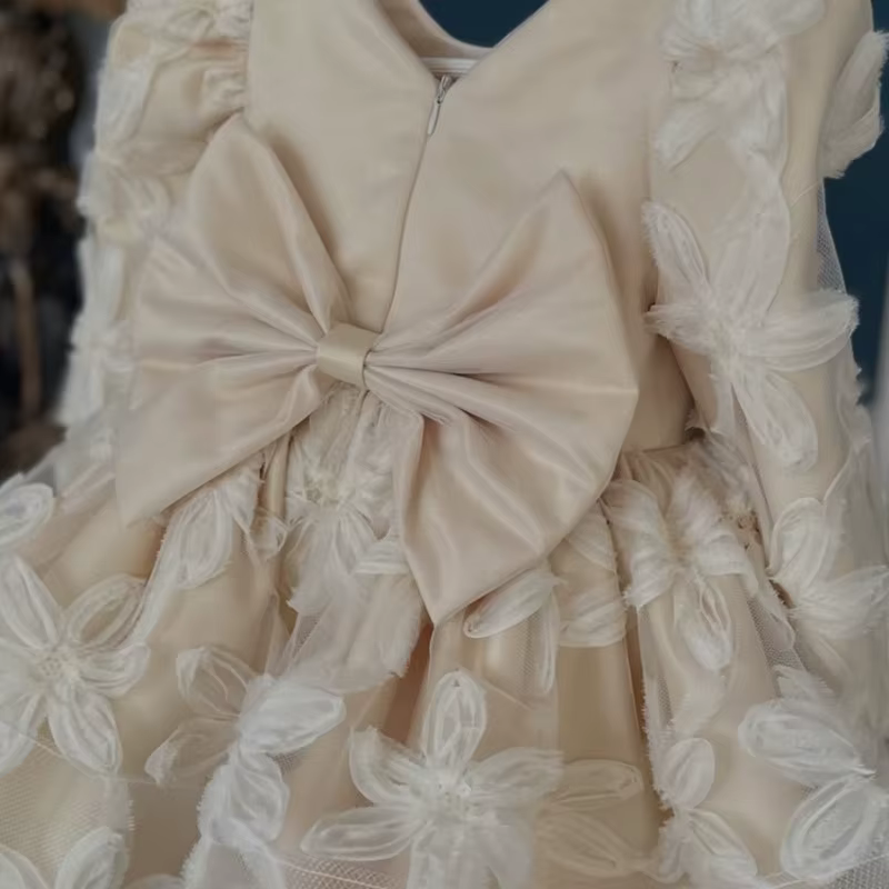 Robe Tutu florale de princesse pour bébé fille, manches longues, style vintage, avec nœud, pour mari