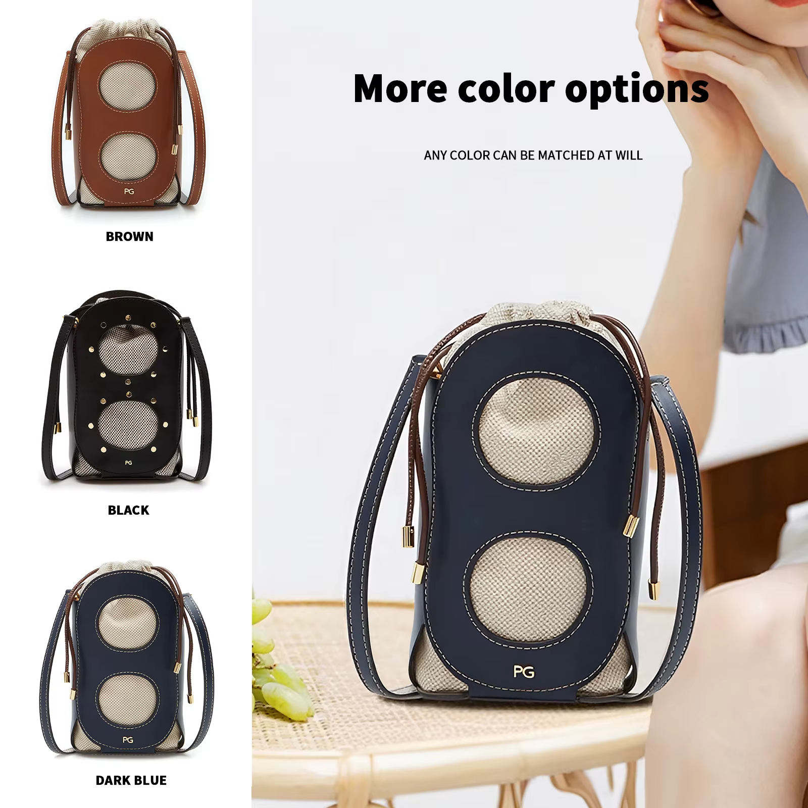 Sac à bandoulière PG pour femme, design ajouré avec cordon de serrage, rétro, polyvalent, haut de ga