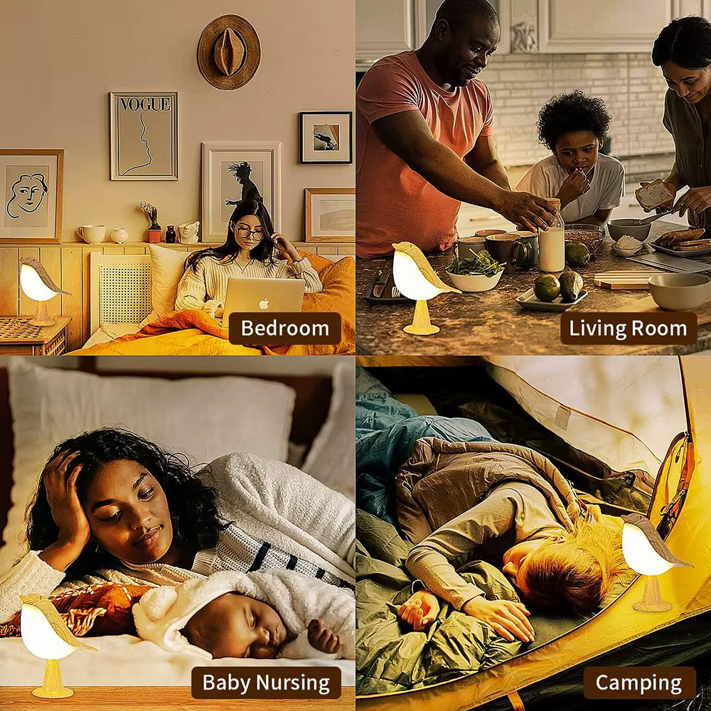 3 couleurs LED sans fil capteur chevet nuit Dimmable oiseau lampes contrôle tactile USB lampes de Ta