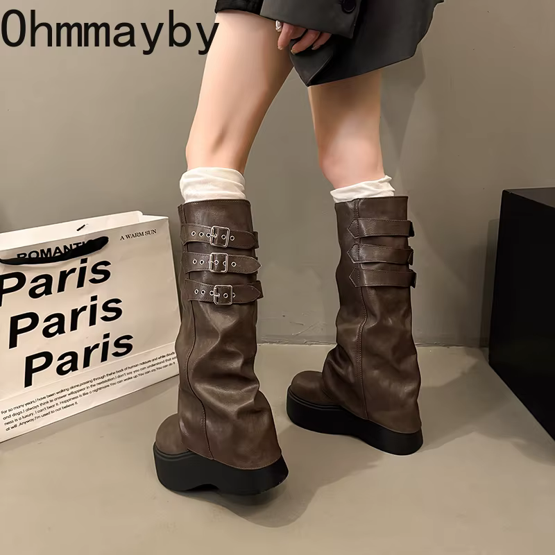 Style Punk femmes bottes longues modernes mode plate-forme hauteur augmenter haute chevalier chausso