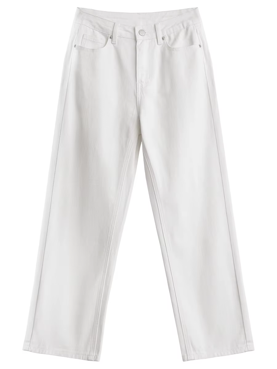 CHIC VEN femmes pantalon blanc mince taille haute coton jambe droite décontracté jambe mince jean fi