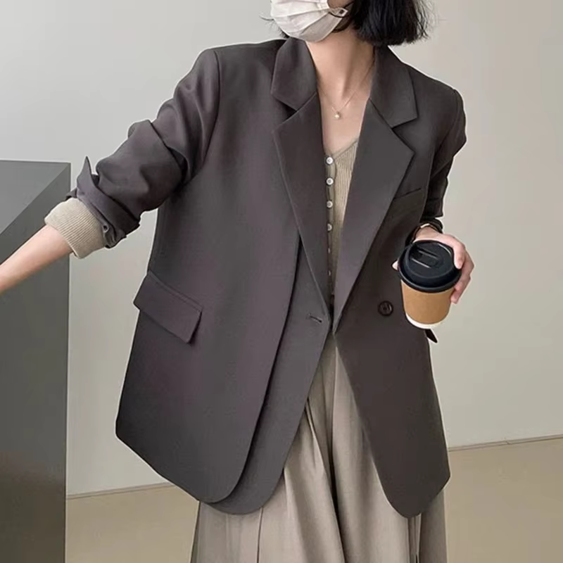 REALEFT printemps automne élégant gris femmes Blazer veste 2025 nouveau à manches longues simple bou