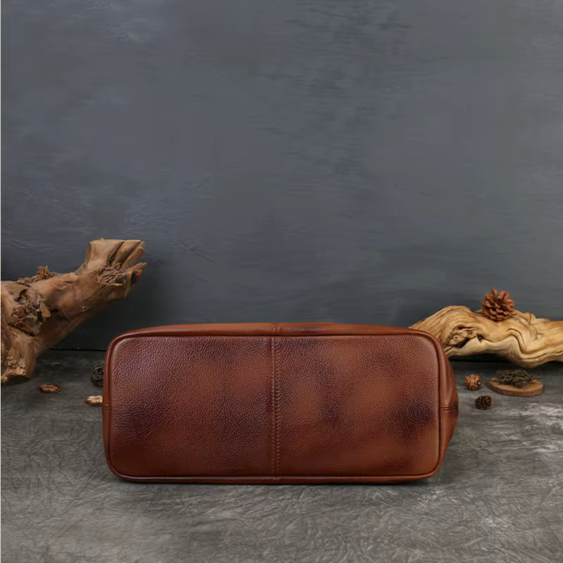 Sac fourre-tout Johnature 2026 en cuir véritable grande capacité, style vintage, en cuir de vachette